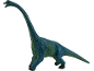 Blaues Brachiosaurus-Dinosaurier-Spielzeug auf weißem Hintergrund
