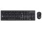 Schwarze kabellose Tastatur und Maus mit deutschem Tastenlayout.