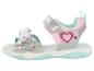 Silberne Sandalen mit rosafarbenen Herzen und Sternen.