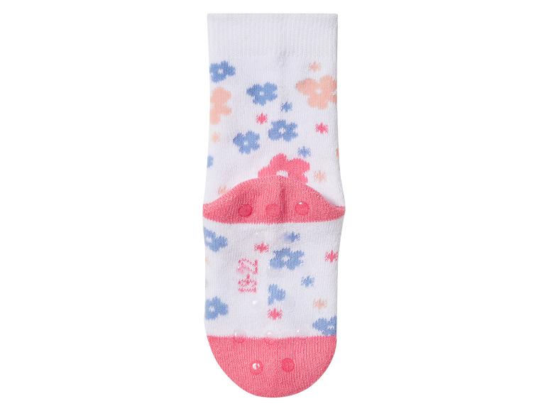 Weiße Babysocken mit Blumenmuster und Anti-Rutsch-Sohle