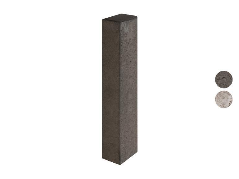 Dunkelgrauer Betonpfosten mit zwei Farbmustern in Grau und Beige.