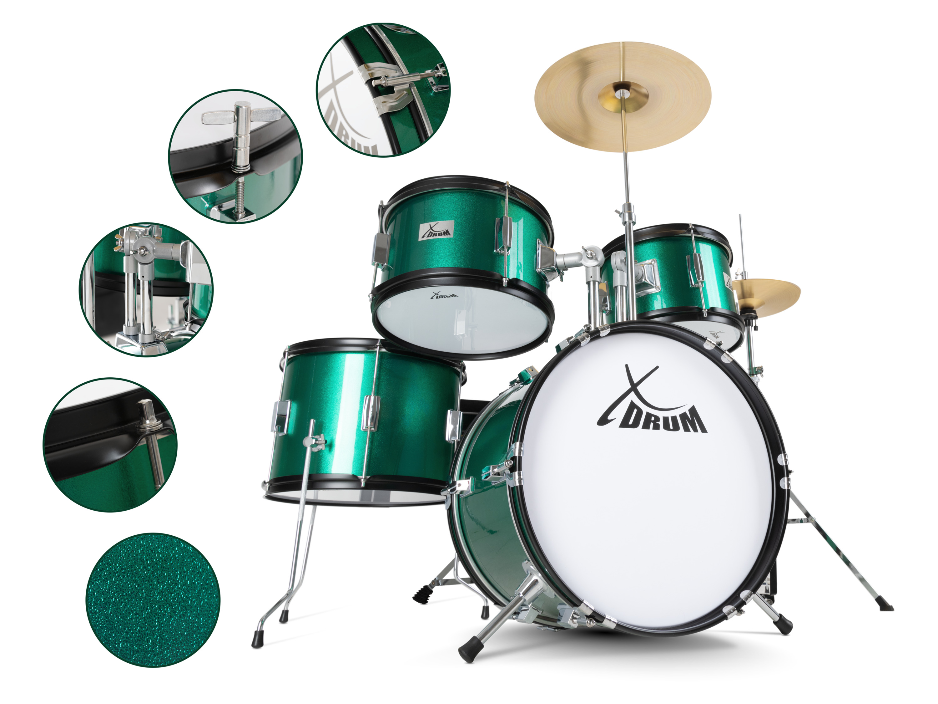 Thumbnail - XDrum Junior Pro Kinder Schlagzeug (Green Sparkle inkl Schule)