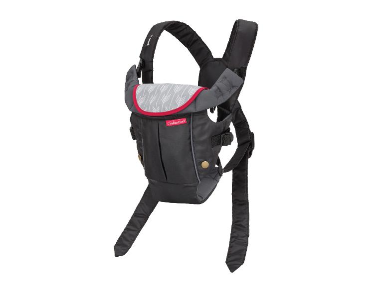 Schwarze Babytrage mit grauen und roten Details
