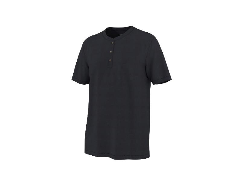 Schwarzes kurzärmeliges Henley-Shirt mit Holzknöpfen