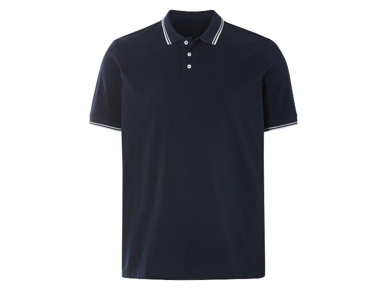 Marineblaues Poloshirt für Herren mit weißem Kragen.
