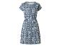 Blau-weiß gemustertes Kurzarmkleid mit elastischem Bund.