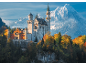 Schloss Neuschwanstein umgeben von herbstlichem Wald mit schneebedeckten Bergen im Hintergrund