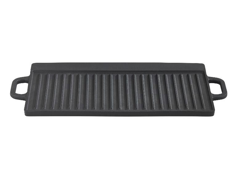 GSW Black Iron BBQ Grillplatte, eckig, 42 cm, aus Gusseisen mit geriffelter Oberfläche und Griffen