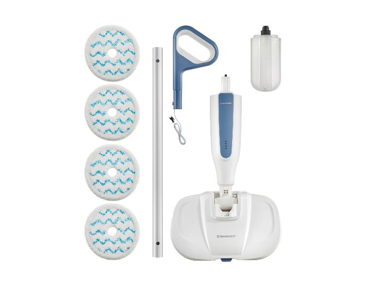 SilverCrest Dampfmopp mit vier runden Moppaufsätzen und einem Wassertank.