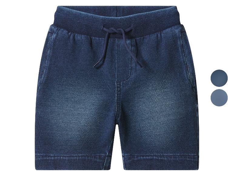 Dunkelblaue Kinder-Denim-Shorts mit Kordelzug in der Taille.