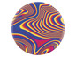 Eine runde, bunte Scheibe mit einem gestreiften Wirbelmuster.