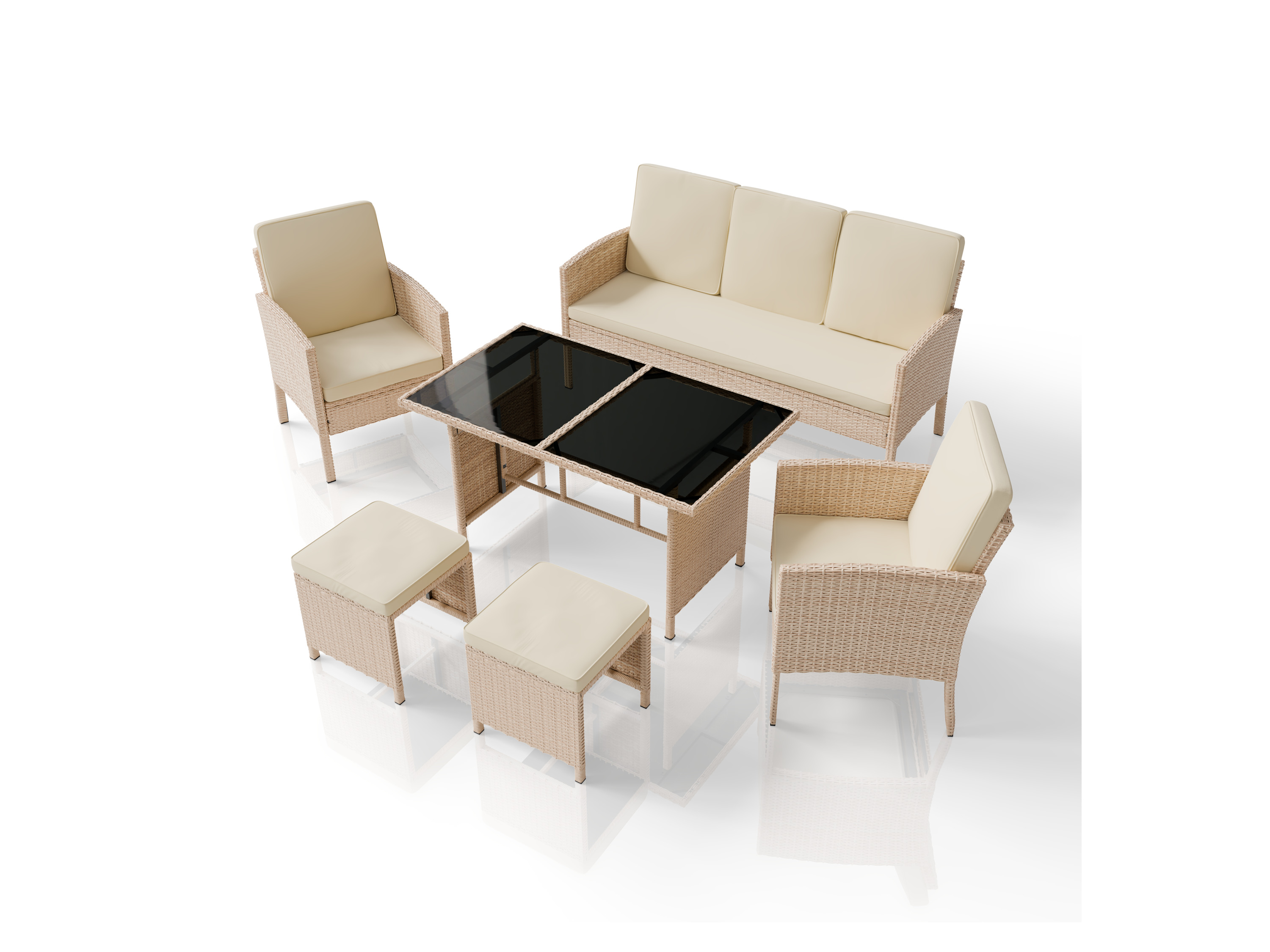 JUSKYS Polyrattan Gartenmöbel Sitzgruppe Turin (creme/sand)