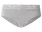 Grauer Damenslip mit Spitzendetails am Bund.