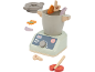 Holzspielzeug-Mixer mit Gemüse und Deckel.