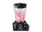 Schwarzer Mixer mit rosa Smoothie, mit Querschnitt des Motors.
