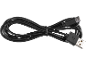 Schwarzes USB-Ladekabel mit USB-A und USB-C Anschlüssen, aufgerollt.