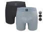 Zweierpack Herren-Boxershorts, eine dunkelgraue und eine hellblaue, mit kontrastierenden Bündchen.