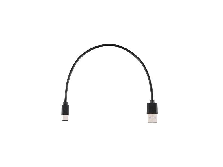 Kurzes schwarzes USB-A zu USB-C Kabel.