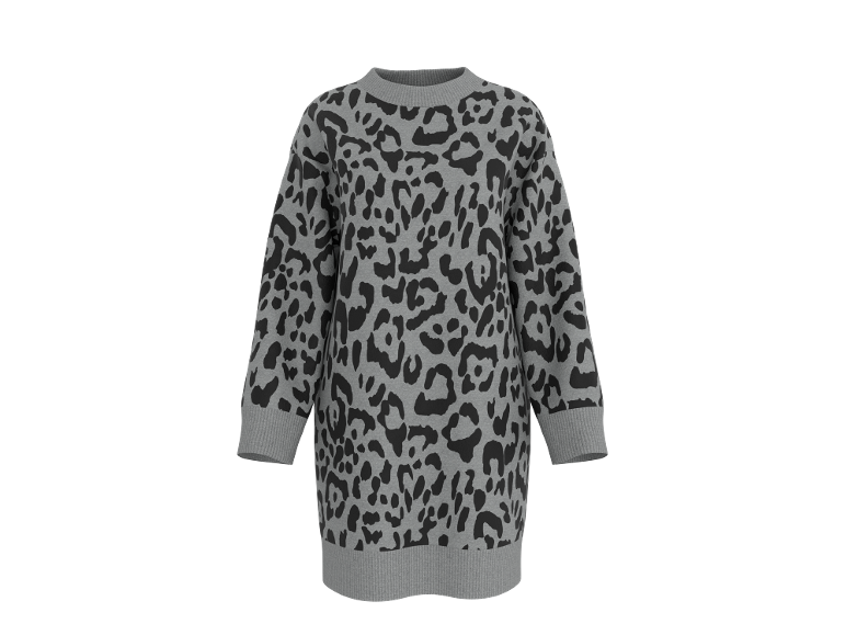Graues Pulloverkleid mit Leopardenmuster