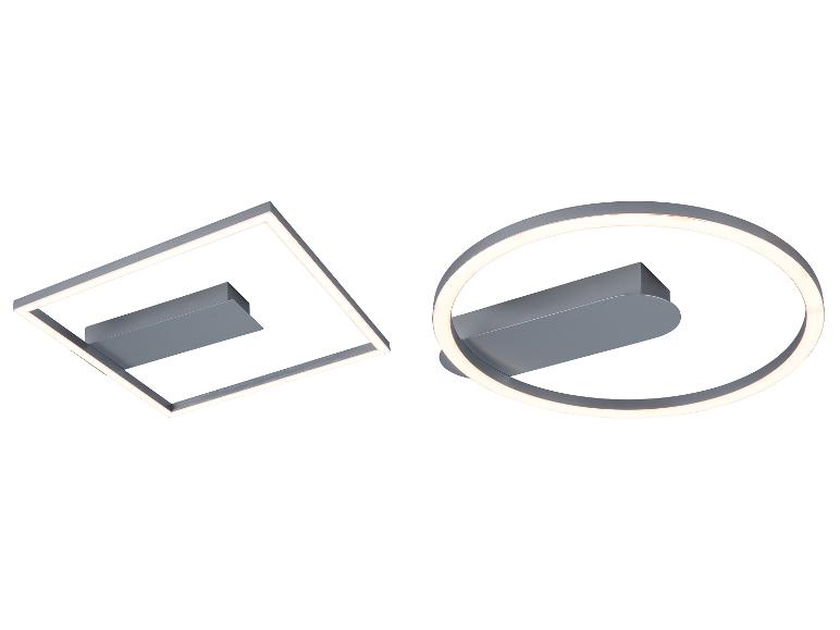 Zwei moderne LED-Deckenleuchten, eine quadratische und eine runde, in Grau.