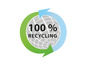 Ein Symbol für 100% Recycling mit einem Globus und Pfeilen, die einen Kreis bilden.