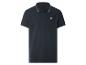 Herren-Polohemd in Marineblau mit hellblau gestreiftem Kragen und Ärmelbündchen.