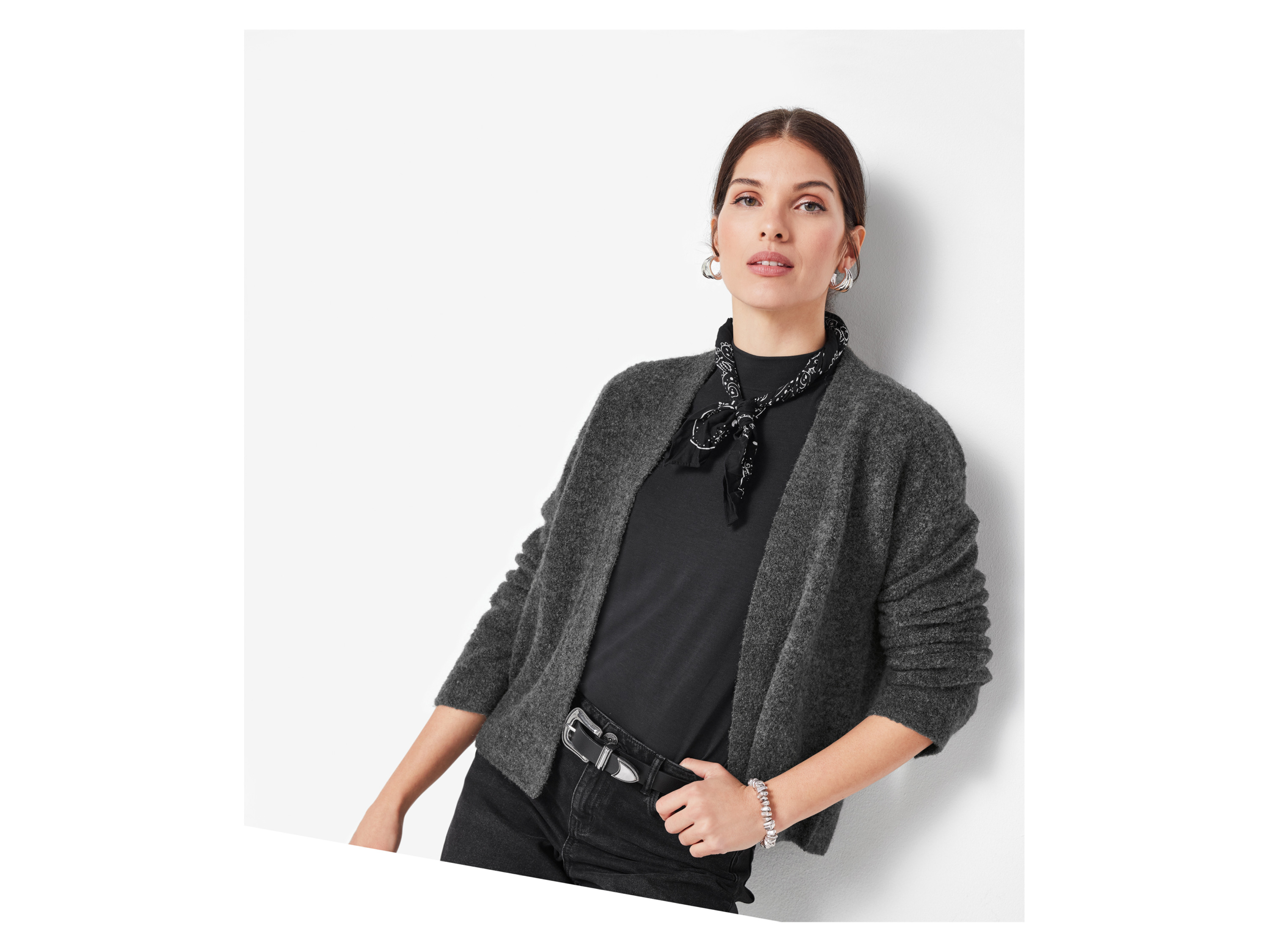 ESMARA® Damen Bouclé-Strickcardigan (Grau, S(36/38)) – Bild 2 von 3