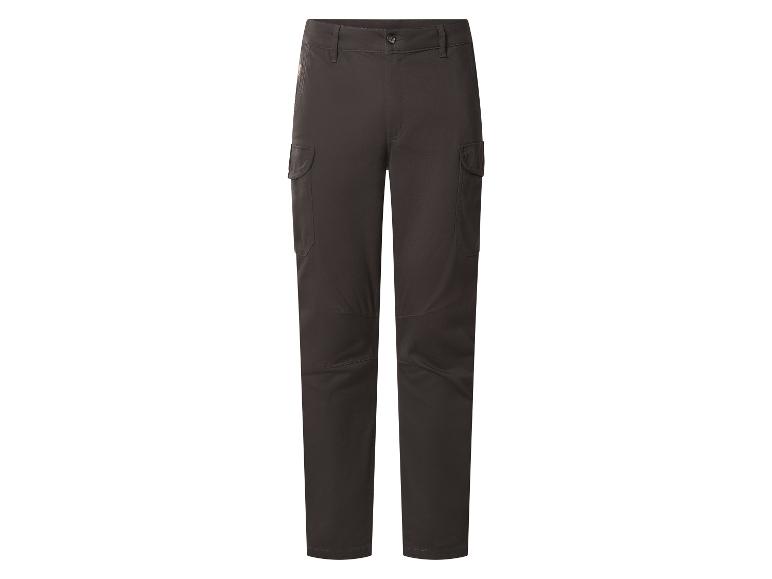 Dunkelbraune Cargohose mit Seitentaschen und verstärkten Knien.