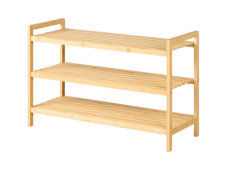 Dreistöckiges Bambusregal zur Aufbewahrung, ideal für Schuhe oder andere Gegenstände.