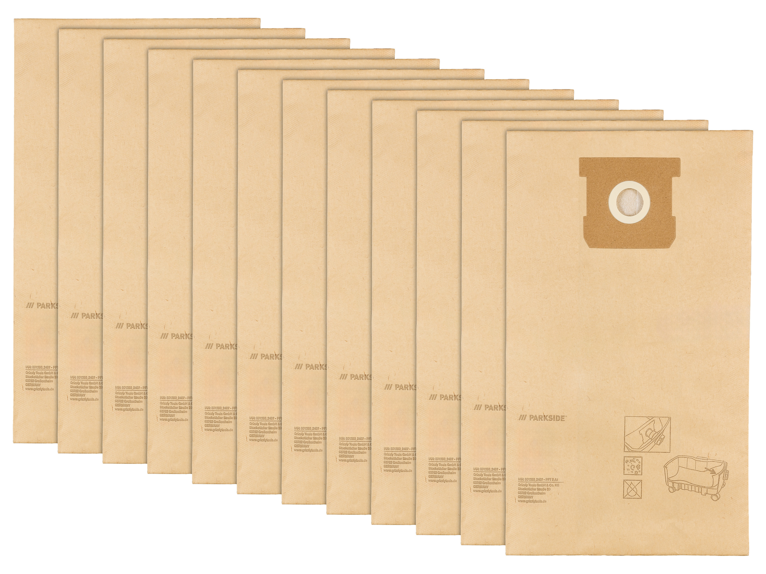 PARKSIDE® Filtertüten PFT 8 A1 (Filtertüten 12 tlg)““ | Vlies-Filtertüten »Pvft 8 A1« : Mikrofaser, 3-lagig Volumen: 8 l Maße: ca. L 39 x B 23 x H 13 cm Gewicht: Filtertüten »Pft 8 A1« : ca. 420 g