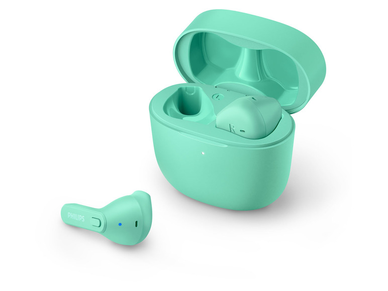 Mintgrüne Philips Kopfhörer in der Ladestation
