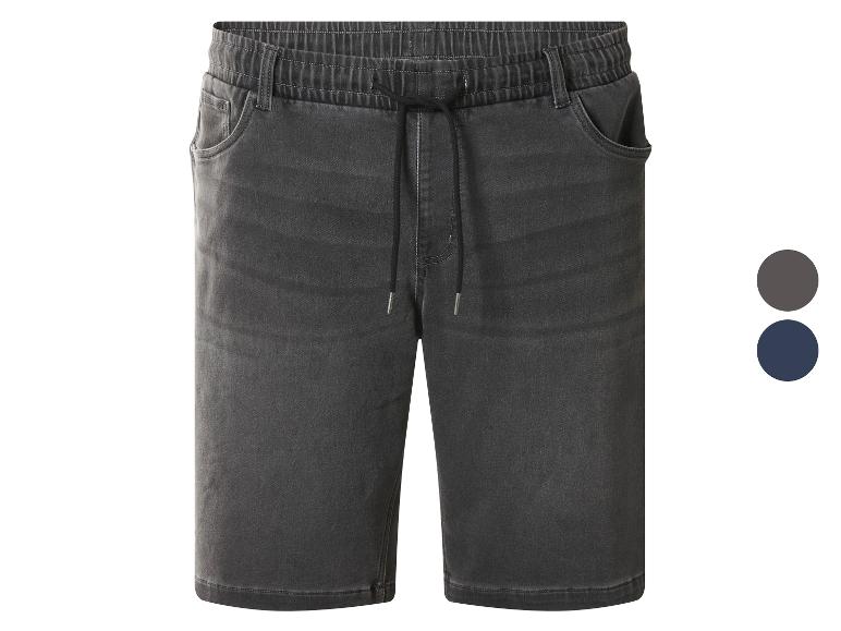 Herren-Jeansshorts mit elastischem Bund und Kordelzug, erhältlich in Grau und Blau.
