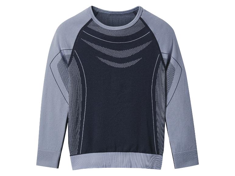 Sportliches graues und dunkelblaues Sweatshirt mit geometrischen Mustern