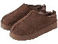 Braune Damen-Hausschuhe aus Wildleder mit dicker Sohle und Fellfutter.