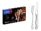 Steakbesteck-Set mit einer Box, die ein gegrilltes Steak, Gabel und Messer zeigt.