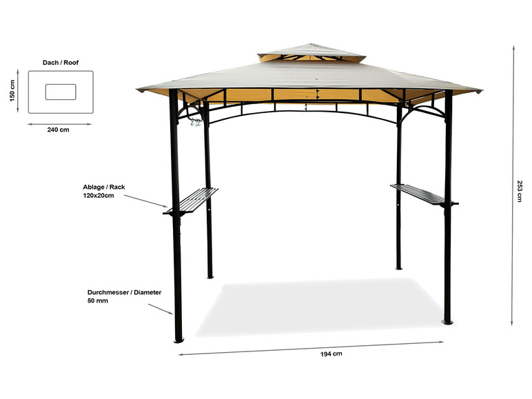 Gehe zu Vollbildansicht: Grasekamp BBQ Grillpavillon, mit einem Doppel Dach System - Bild 14