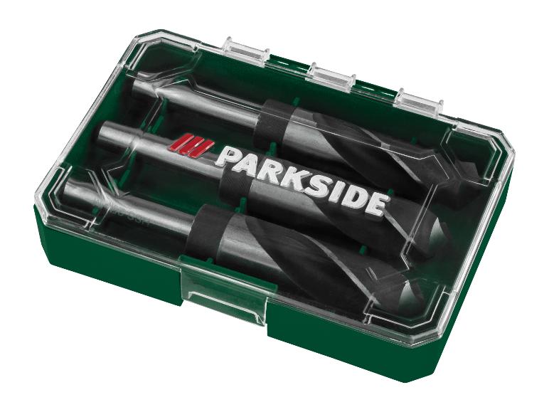Drei Parkside Bohrer in einer grünen Box.