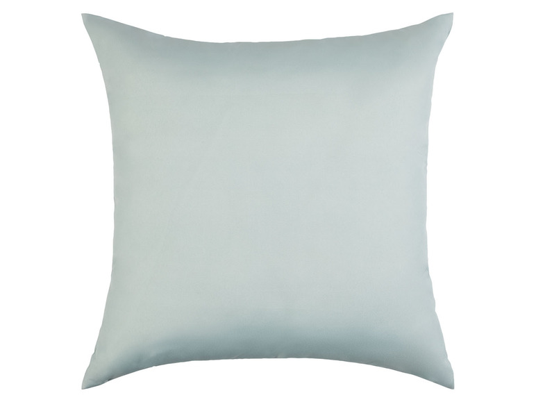 Ein hellblaues Kissenbezug.