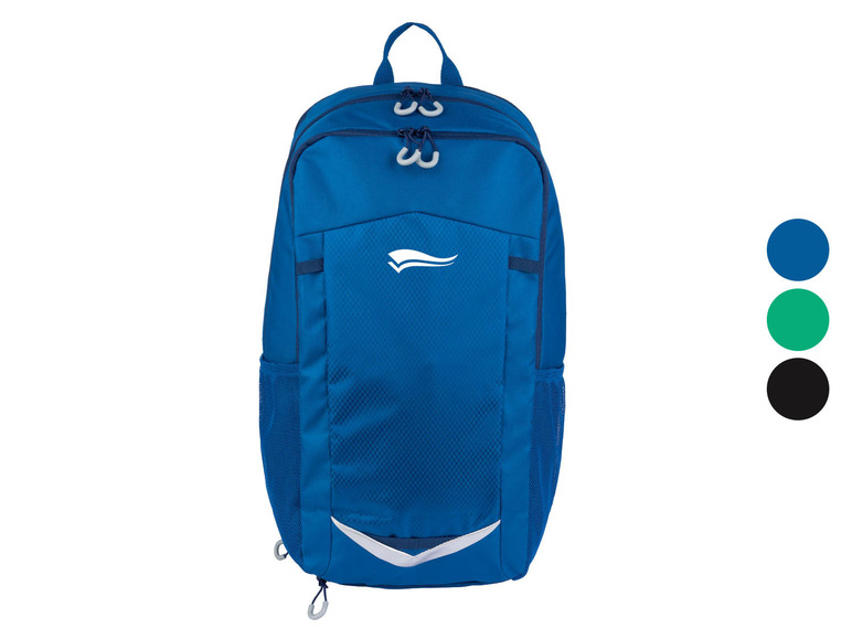 Ein blauer Rucksack mit einem weißen Logo