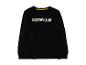 Schwarzes Sweatshirt mit weißem Text und gelbem Detail