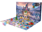 Spielzeug-Adventskalender mit Schloss, Prinzessinnenfiguren und einer kleinen Eisenbahn.