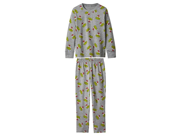 Grauer Pyjama mit Grinch- und Weihnachtsmützen-Print