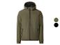 Olivgrüne Herren-Steppjacke mit schwarzem Reißverschluss und Kapuze mit schwarzem Futter.
