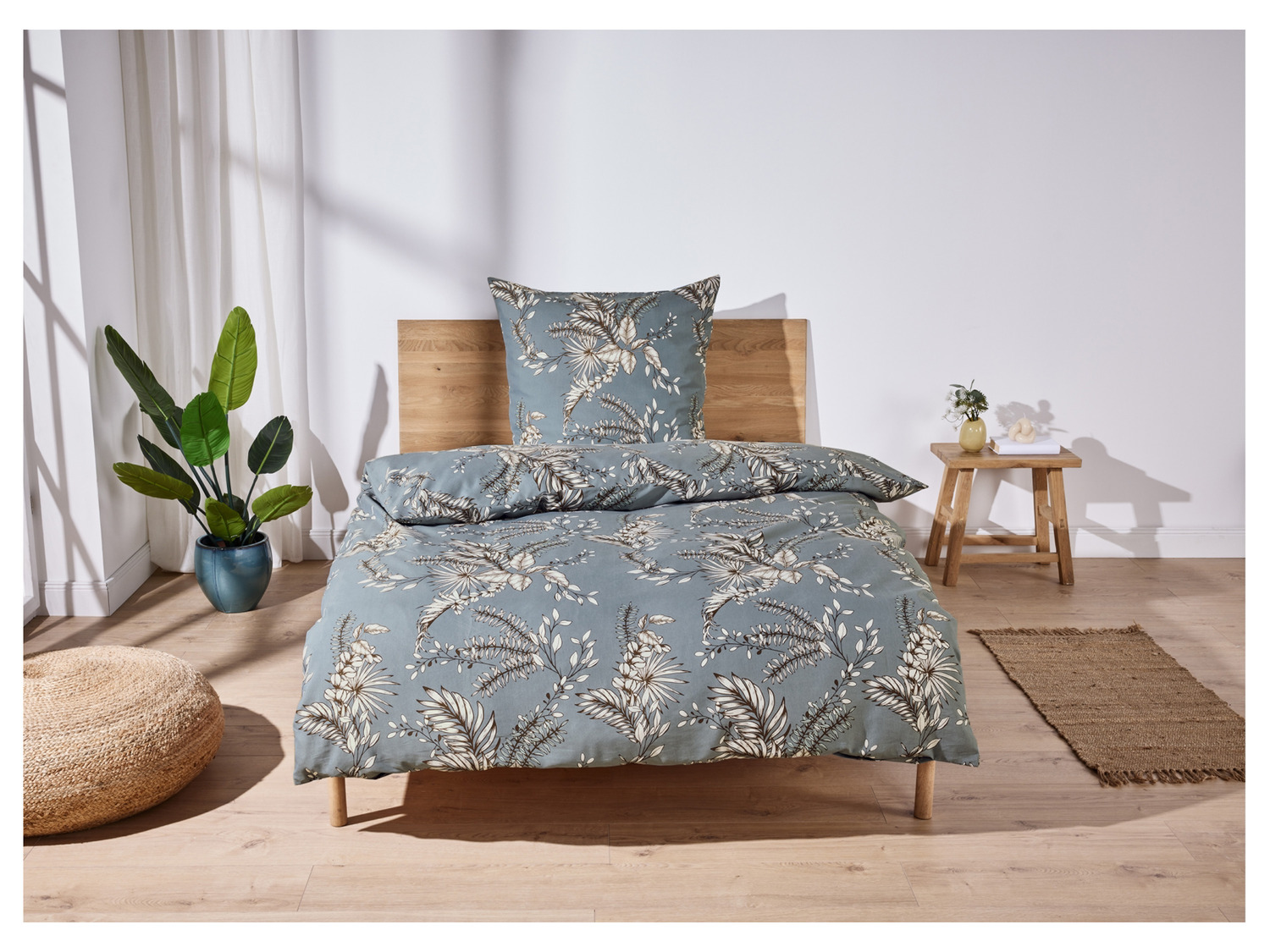 LIVARNO HOME Renforcé-Bettwäsche, 155 x 220 cm (Blumen/grau) – Bild 2 von 3