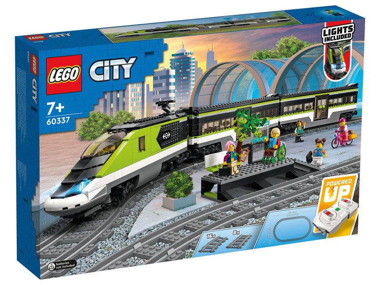 LEGO City Zugset mit grünem Personenwagen, Schienen und Fernbedienung