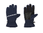 Paar marineblauer Handschuhe mit reflektierendem Streifen und strukturierter Handfläche, Vorder- und Rückansicht.