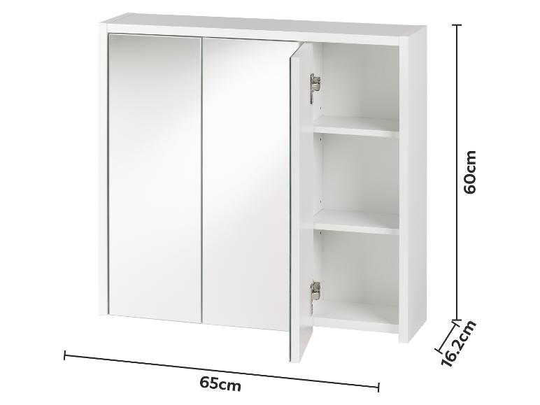 Weißer Badezimmerschrank mit Spiegel und Regalen, 65x60x16,2cm.