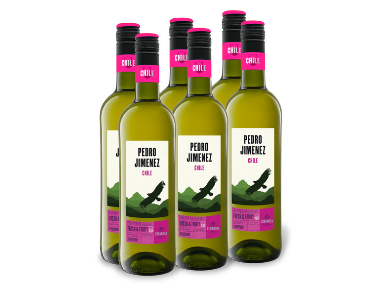 Sechs Flaschen Pedro Jimenez Weißwein aus Chile.