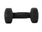 Eine schwarze Hantel mit Neoprenbeschichtung auf weißem Hintergrund.