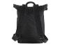 Schwarzer Rucksack mit verstellbaren Trägern, Rückansicht.